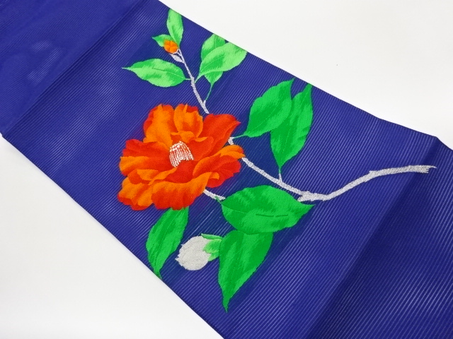 絽牡丹模様織出し開き名古屋帯（額縁仕立て）